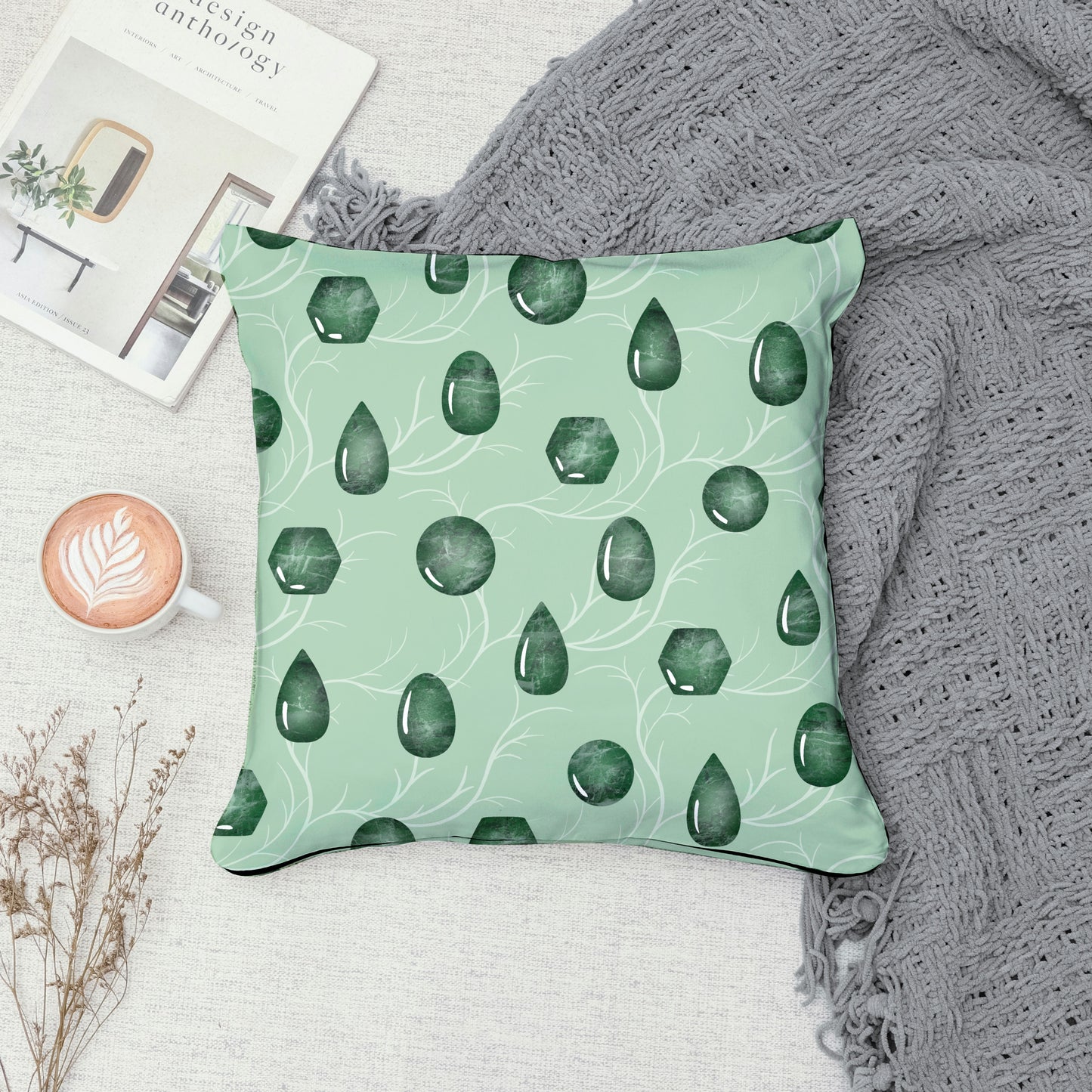 Mystic Witchy Gemstones Seamless Pattern Green | Magical Crystal Digital Design | PNG 12x12” 300 DPI